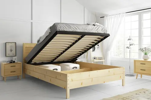 Łóżko drewniane ze schowkiem na pościele