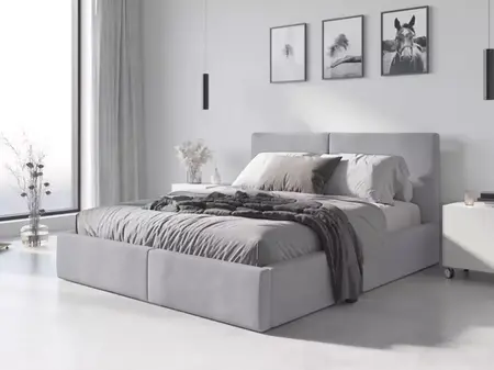 Łóżko szare tapicerowane