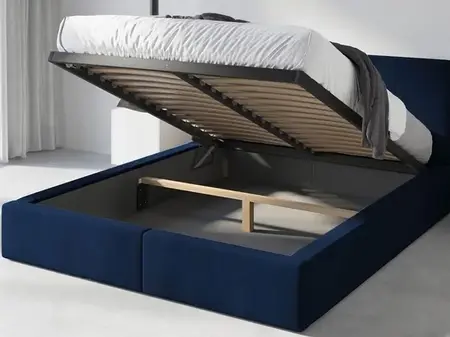 Łóżko niebieskie z pojemnikiem na pościel