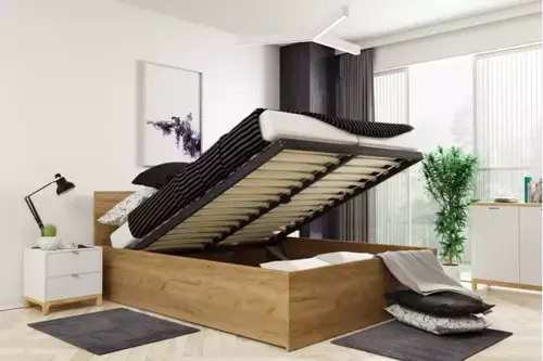 Łóżko z płyty meblowej imitującej drewno