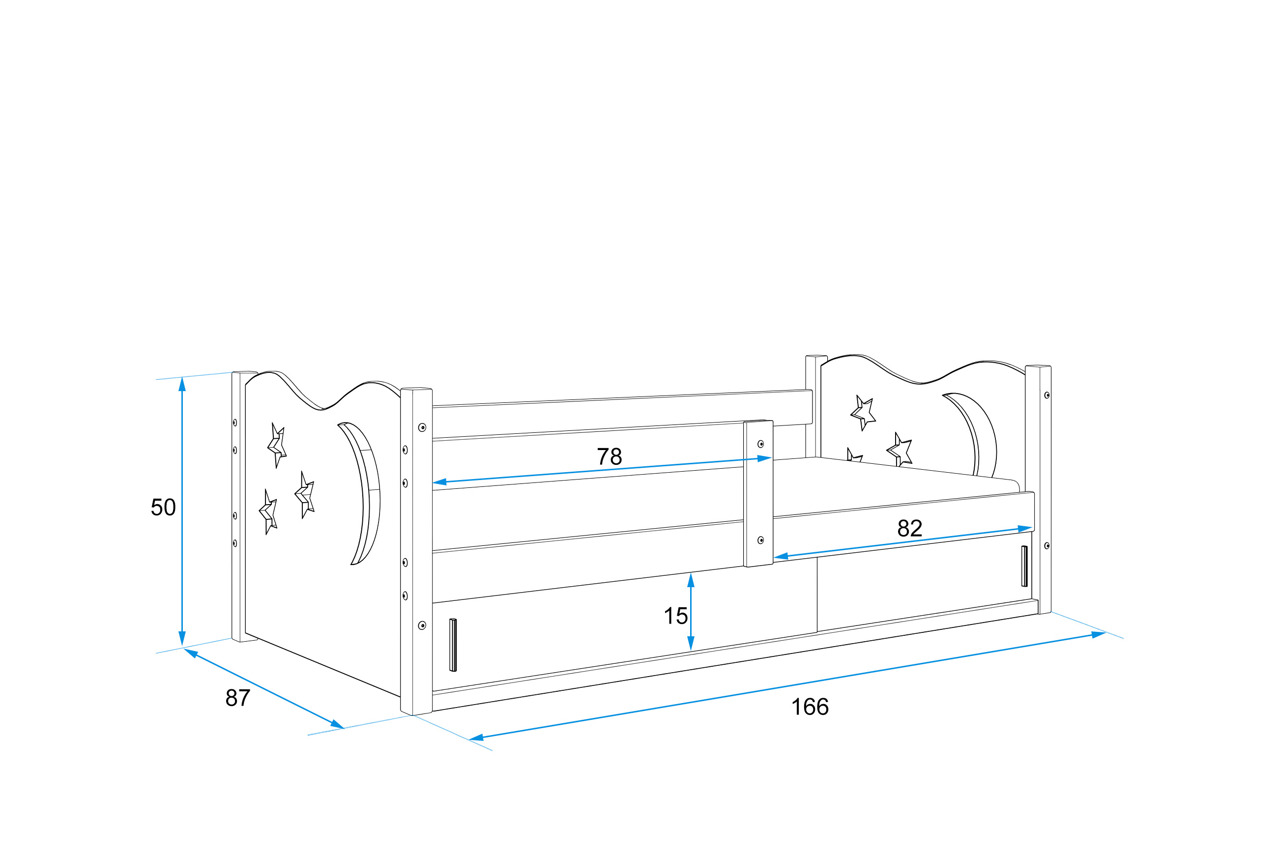 Wymiary i specyfikacja dla Łóżko dziecięce pojedyncze MIKOŁAJ 80X160 z materacem i schowkiem, białe