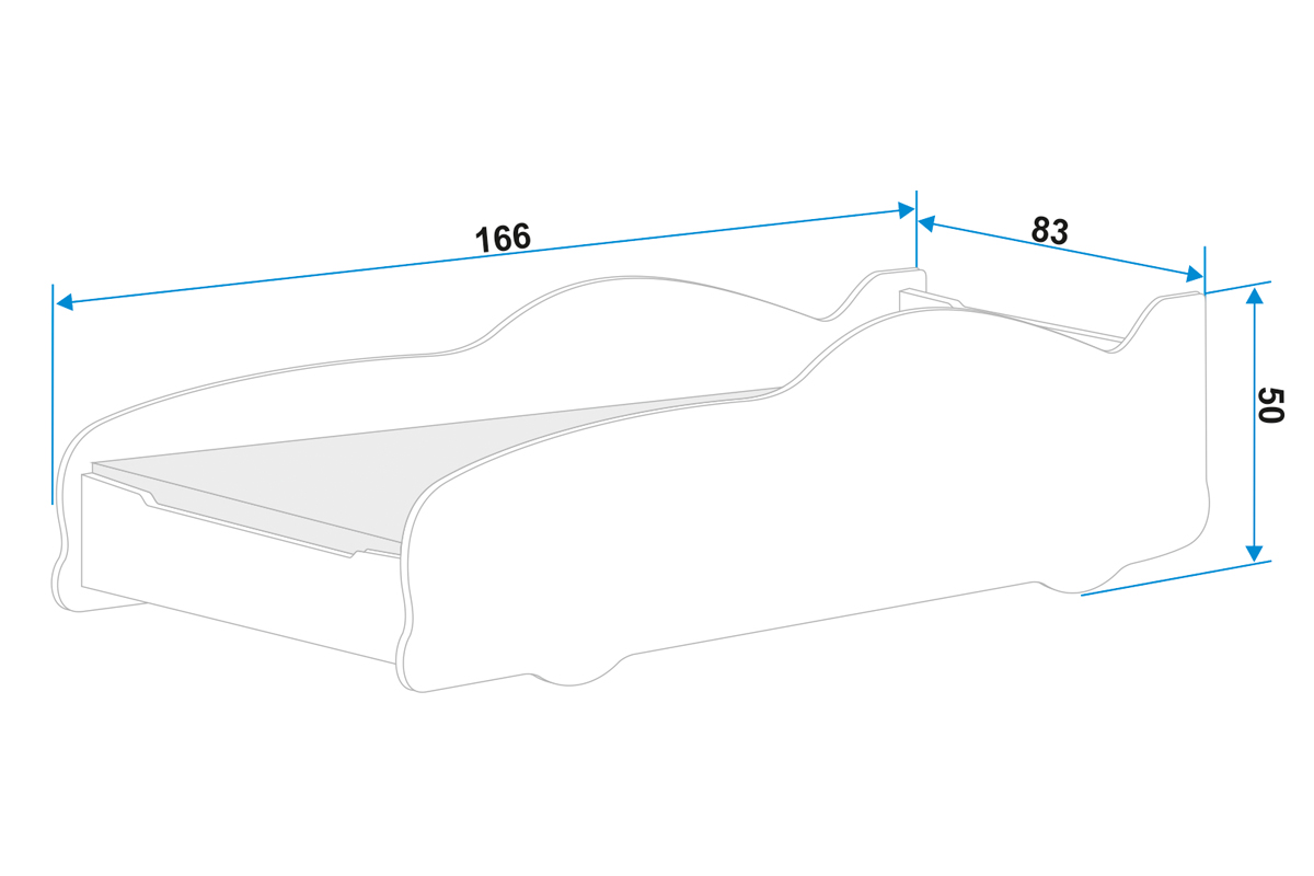 Wymiary i specyfikacja dla Łóżko dziecięce pojedyncze cars 80X160 , srebrne