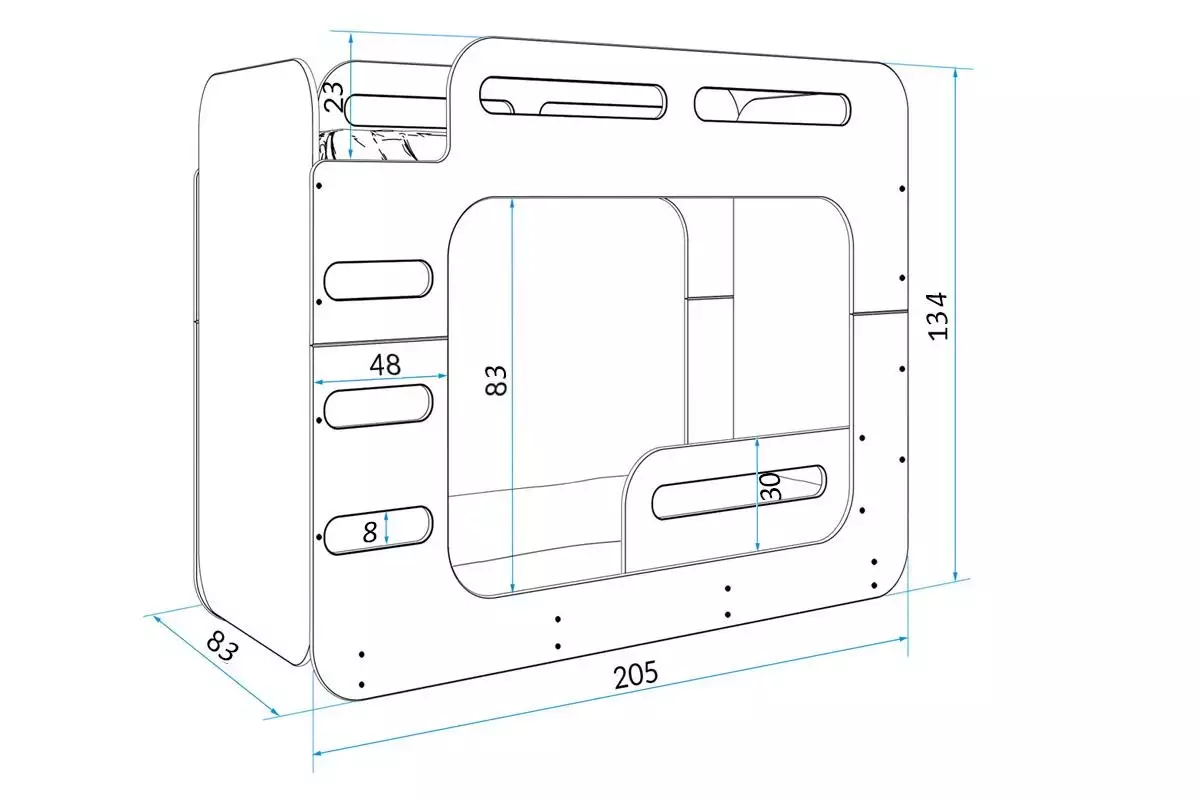Wymiary i specyfikacja dla Łóżko młodzieżowe piętrowe MAX 2 80X200 z materacem