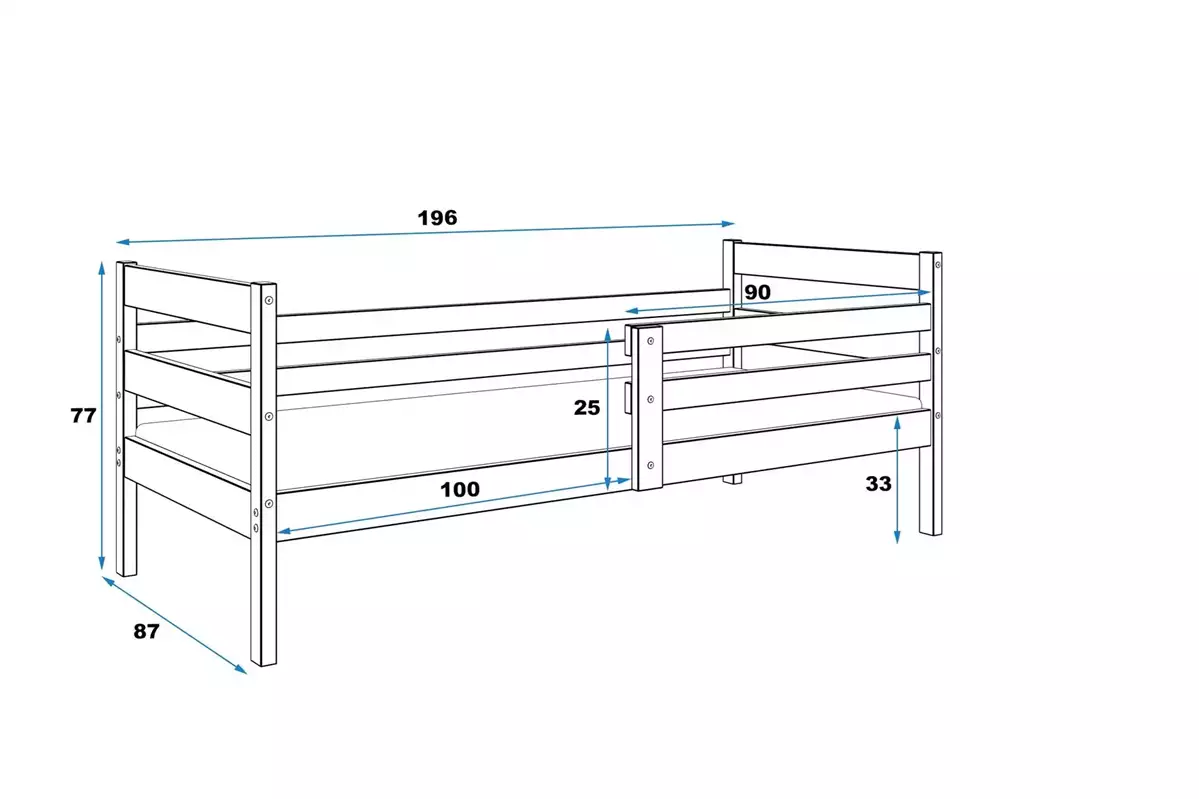 Wymiary i specyfikacja dla Łóżko młodzieżowe pojedyncze ERYK 80X190, sosna