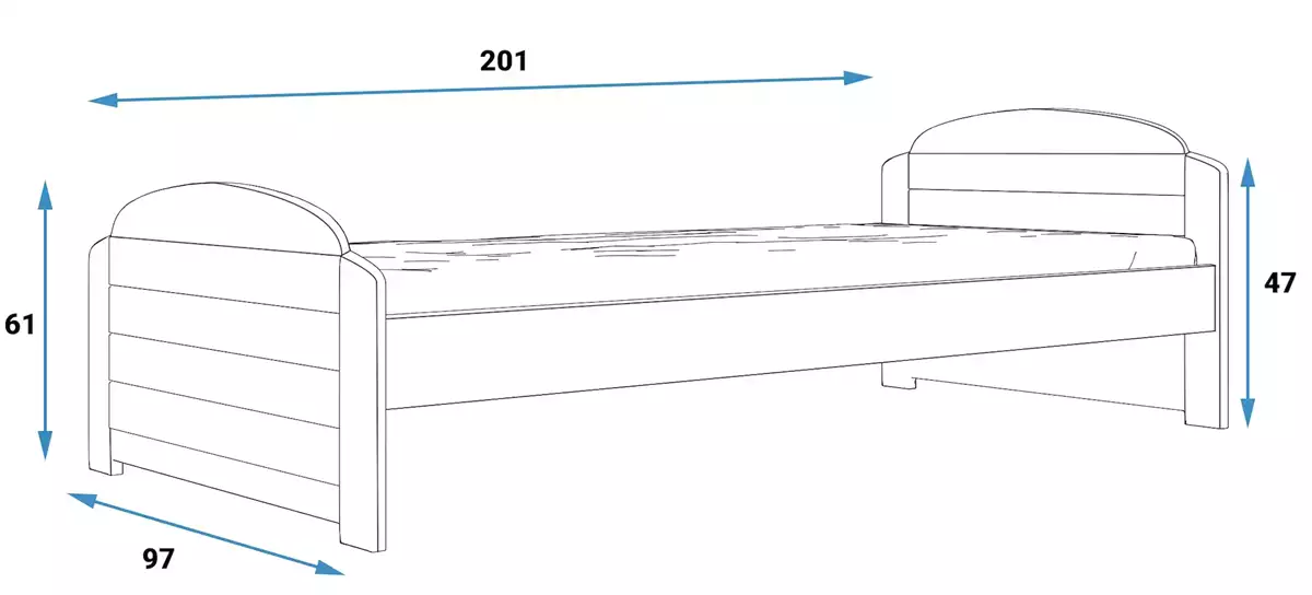 Wymiary i specyfikacja dla Łóżko młodzieżowe pojedyncze LILI 90X200, białe