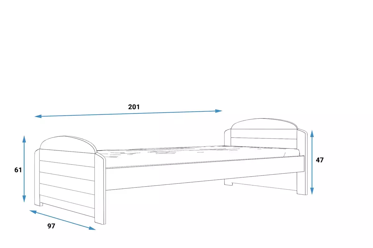 Wymiary i specyfikacja dla Łóżko młodzieżowe pojedyncze LILI 90X200, grafitowe