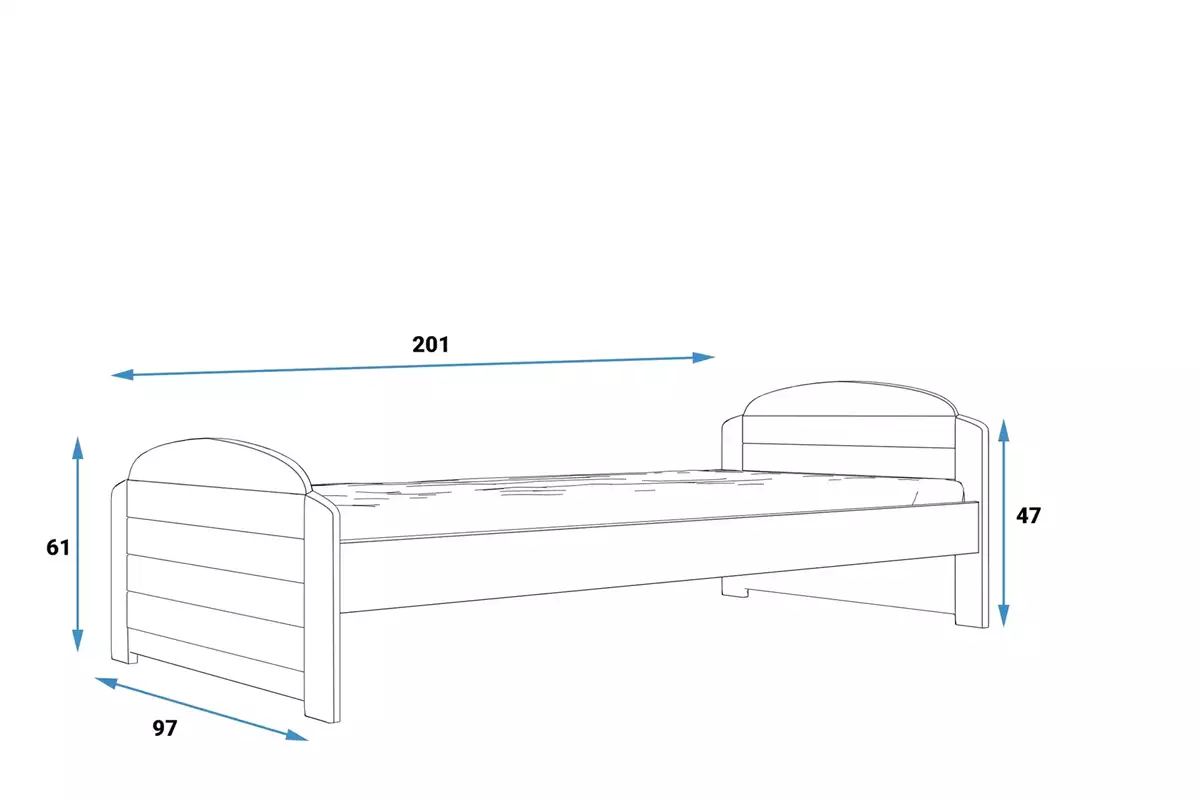 Wymiary i specyfikacja dla Łóżko młodzieżowe pojedyncze LILI 90X200 z materacem, grafitowe