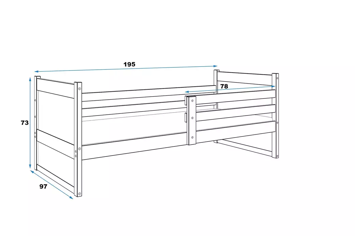 Wymiary i specyfikacja dla Łóżko młodzieżowe pojedyncze RICO 80X190, sosna/białe