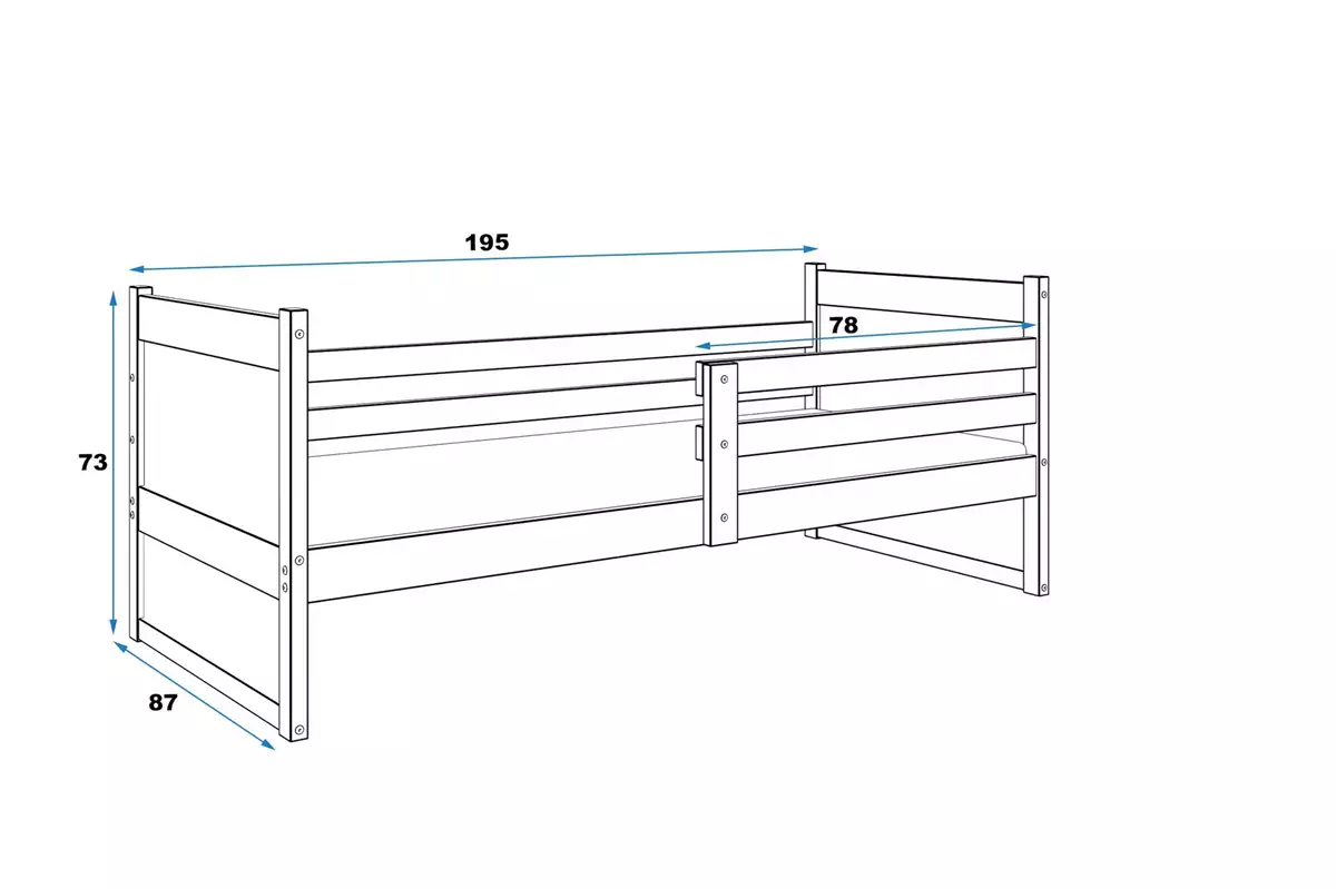 Wymiary i specyfikacja dla Łóżko młodzieżowe pojedyncze RICO 80X190, sosna/grafitowe