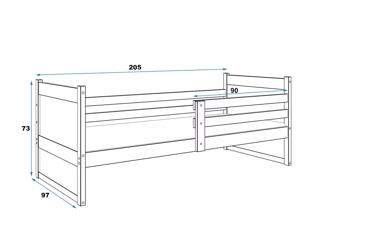 Wymiary i specyfikacja dla Łóżko młodzieżowe pojedyncze RICO 90X200, grafitowe/białe