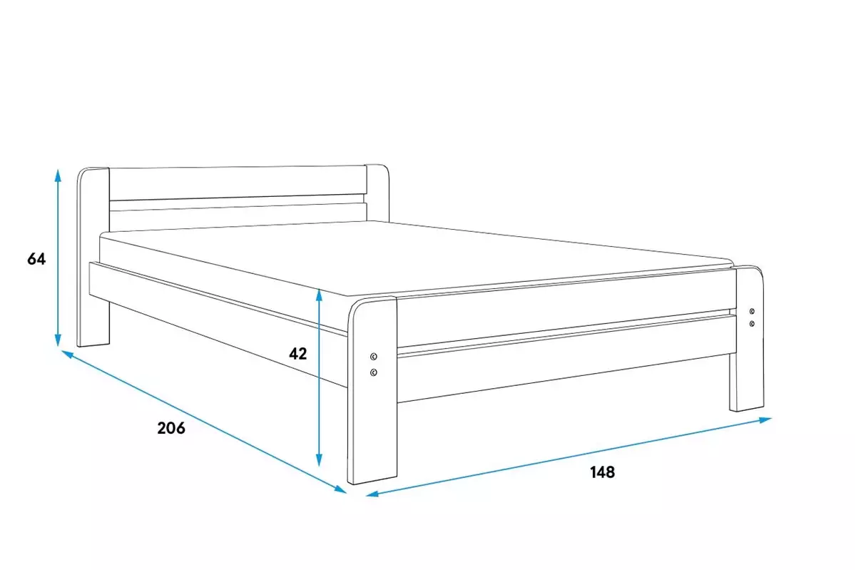 Wymiary i specyfikacja dla Łóżko sypialniane DALLAS 140X200, sosna
