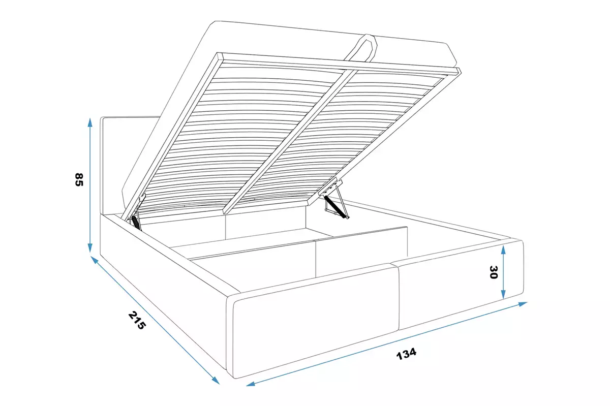 Wymiary i specyfikacja dla Łóżko sypialniane HILTON 120X200 z pojemnikiem, popielate