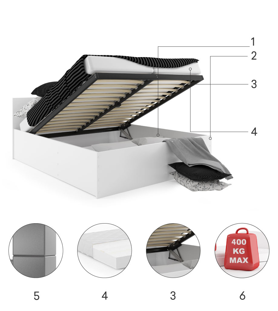 Części składowe dla Łóżko sypialniane PANAMAX 140X200 z pojemnikiem, białe