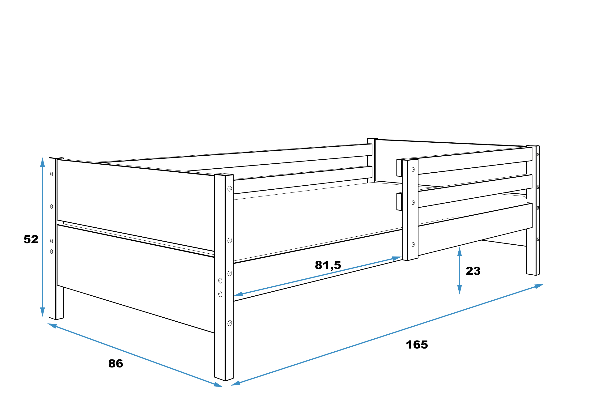 Wymiary i specyfikacja dla Łóżko młodzieżowe pojedyncze MARIO 80x160  z materacem, grafitowe/białe