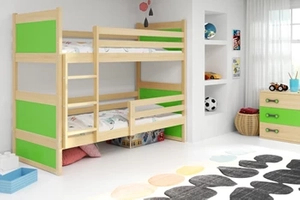 Łóżko młodzieżowe piętrowe RICO 90X200 z materacem, sosna/zielone