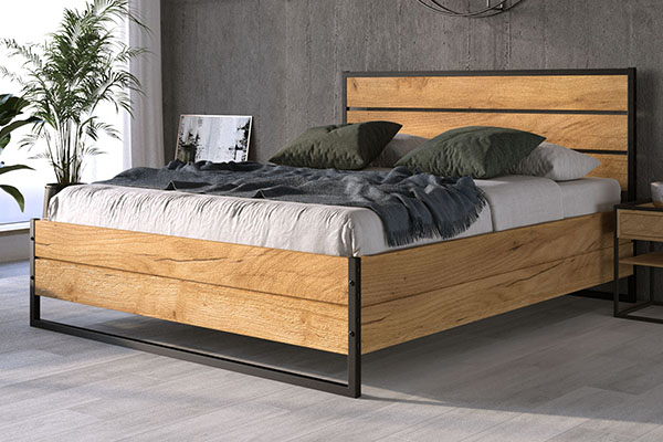Łóżko sypialniane LOFT 120X200 z materacem i pojemnikiem, z drewna dębowego