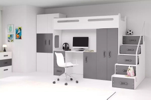 Łóżko młodzieżowe pojedyncze MAX 4 80X200 z biurkiem, grafitowe