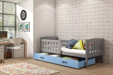 Łóżko młodzieżowe pojedyncze KUBUŚ 90X190 z szufladą, grafitowe/niebieskie