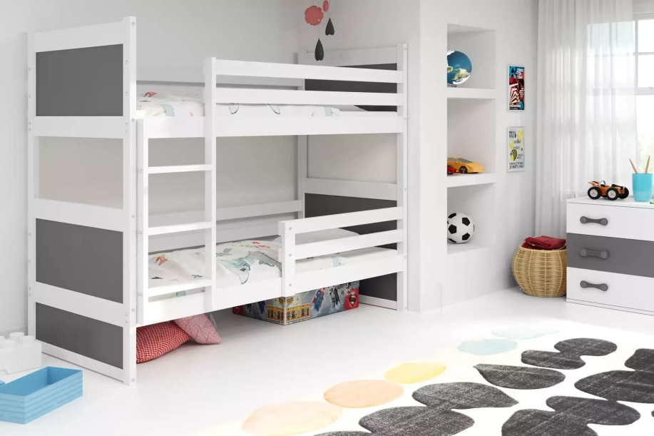 Łóżko młodzieżowe piętrowe RICO 90X190, białe/grafitowe