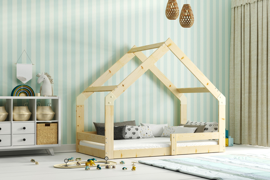 Łóżko dziecięce pojedyncze DOMEK 80X160, naturalne drewno