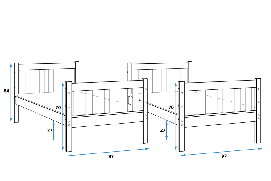 Łóżko młodzieżowe piętrowe KACPER 90X190, sosna