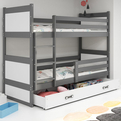Łóżko dziecięce piętrowe RICO 80X160 z materacem i szufladą, grafitowe/białe