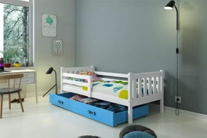 Łóżko młodzieżowe pojedyncze CARINO 90X200 z szufladą, białe/niebieskie