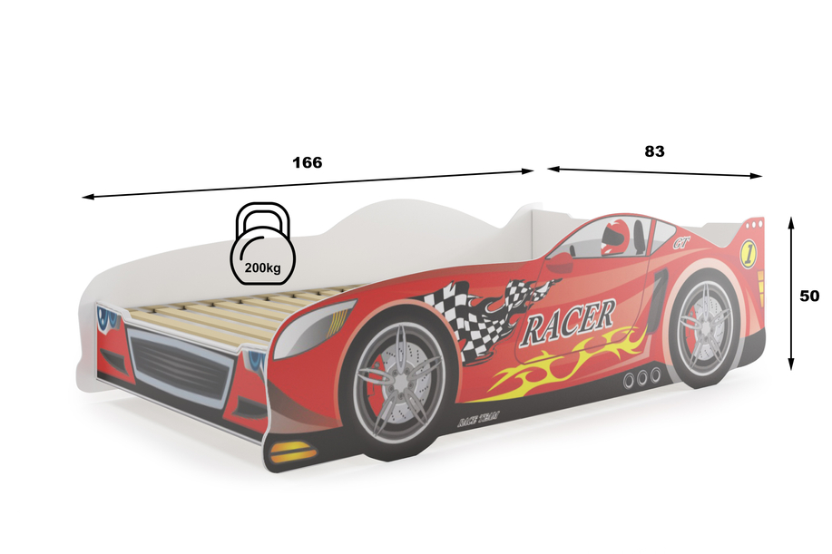Łóżko dziecięce pojedyncze Cars 80X160, czerwone