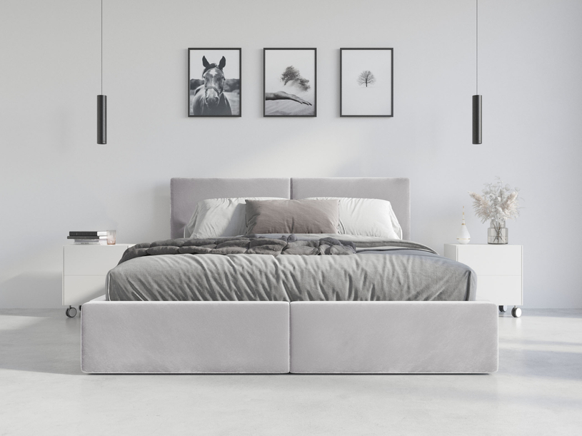 Łóżko sypialniane tapicerowane HILTON 160X200 z pojemnikiem, popielate