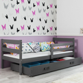 Pojedyncze łóżko młodzieżowe ERYK 90x190 z materacem i szufladą, grafitowe