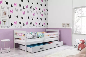 Pojedyncze łóżko młodzieżowe ERYK 90x190 z materacem i szufladą, białe