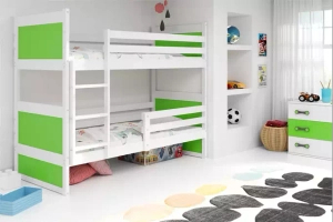 Łóżko młodzieżowe piętrowe RICO 90X190 z materacem, białe/zielone