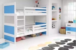 Łóżko młodzieżowe piętrowe RICO 90X190, białe/niebieskie