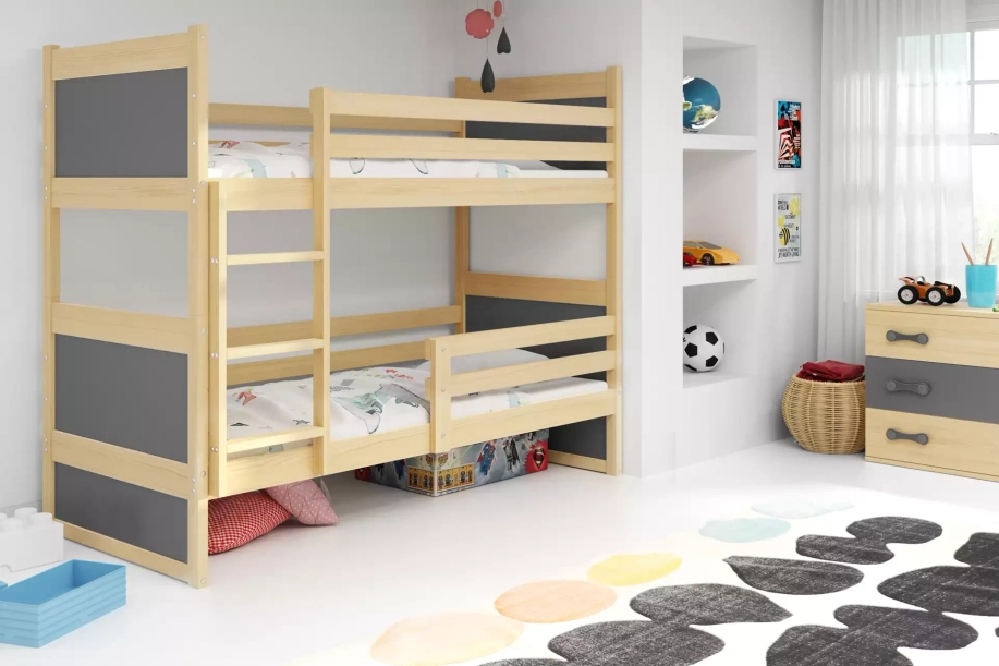 Łóżko młodzieżowe piętrowe RICO 90X190, sosna/grafitowe