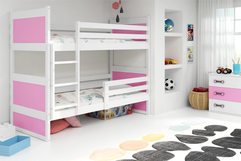 Łóżko młodzieżowe piętrowe RICO 90X190, białe/różowe