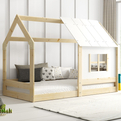 Łóżko dziecięce domek z daszkiem naturalne drewno 80x160 z materacem