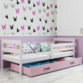 Pojedyncze łóżko młodzieżowe ERYK 90x190 z materacem i szufladą, biały/różowy