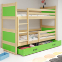 Łóżko dziecięce piętrowe RICO 80X160 z szufladą, sosna/zielone