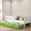 Łóżko młodzieżowe wysuwane KUBUŚ 90X190 z materacem i szufladą, białe/zielone