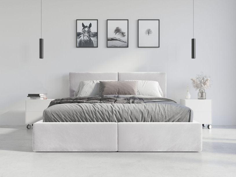 Łóżko sypialniane tapicerowane HILTON 160X200 z pojemnikiem, białe