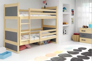 Łóżko młodzieżowe piętrowe RICO 90X190 z materacem, sosna/grafitowe