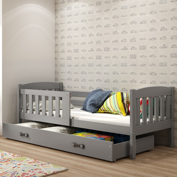 Łóżko młodzieżowe pojedyncze KUBUŚ 90X190 z szufladą, grafitowe