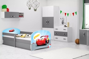 Łóżko dziecięce pojedyncze LUKI 1 80X160 ze schowkiem, Autko, grafitowe