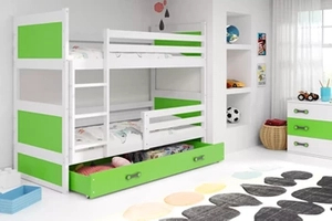 Łóżko młodzieżowe piętrowe RICO 90X200 z szufladą, białe/zielone