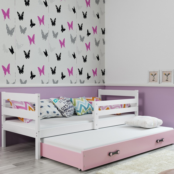 Łóżko młodzieżowe ERYK 90x190 z szufladą, białe/różowe