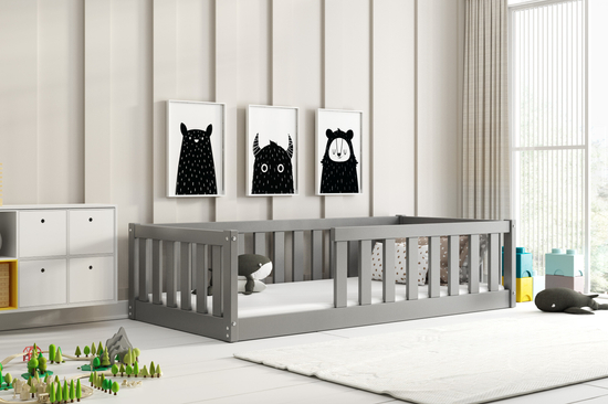 Łóżko dziecięce pojedyncze Bella Sima 80X160 z materacem, grafitowe