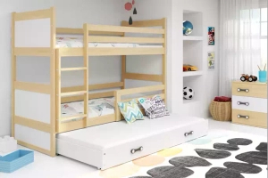 Łóżko młodzieżowe trzyosobowe RICO 90X190 z szufladą, sosna/białe