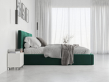 Łóżko sypialniane tapicerowane HILTON 140X200 z materacem i pojemnikiem, zielone
