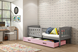 Łóżko młodzieżowe pojedyncze KUBUŚ 90X200 z szufladą, grafitowe/różowe