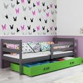 Pojedyncze łóżko młodzieżowe ERYK 90x190 z szufladą, grafitowe/zielone